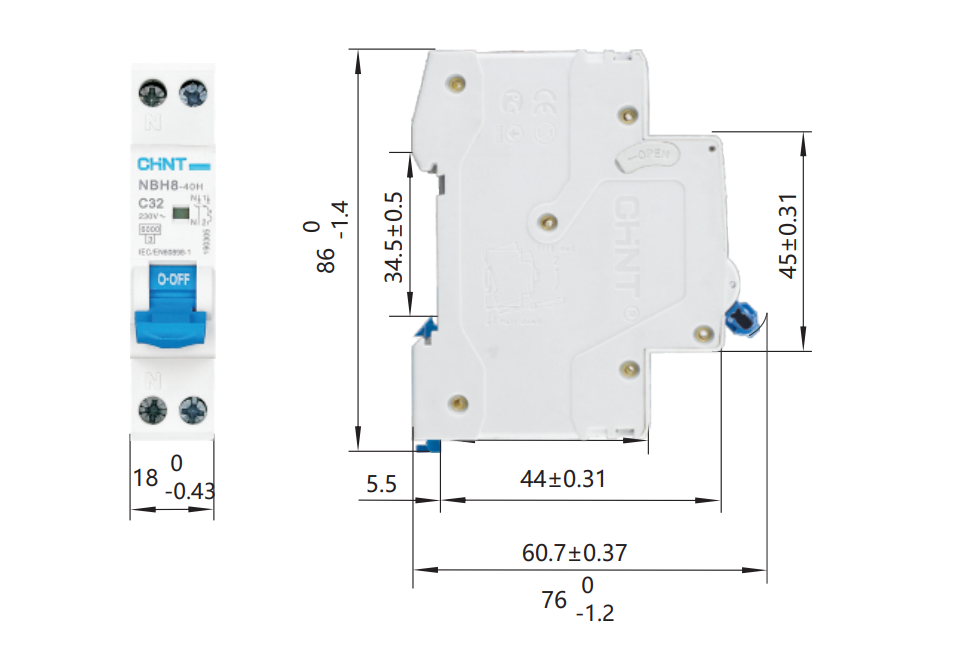 Interruttore magnetotermico compatto Chint 1P+N 1 modulo 25A 6kA - 190260 04