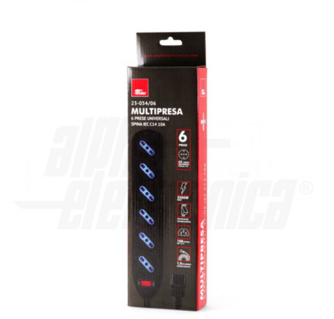 Multipresa Alpha Elettronica 6 prese P40 con interruttore cavo 1,5 m nero -  23-054/06 05