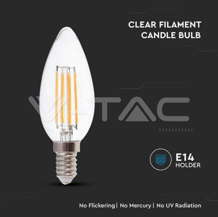 Lampadina led a candela V-tac attacco E14 4W 6500K VT-1986-N - 214414 02