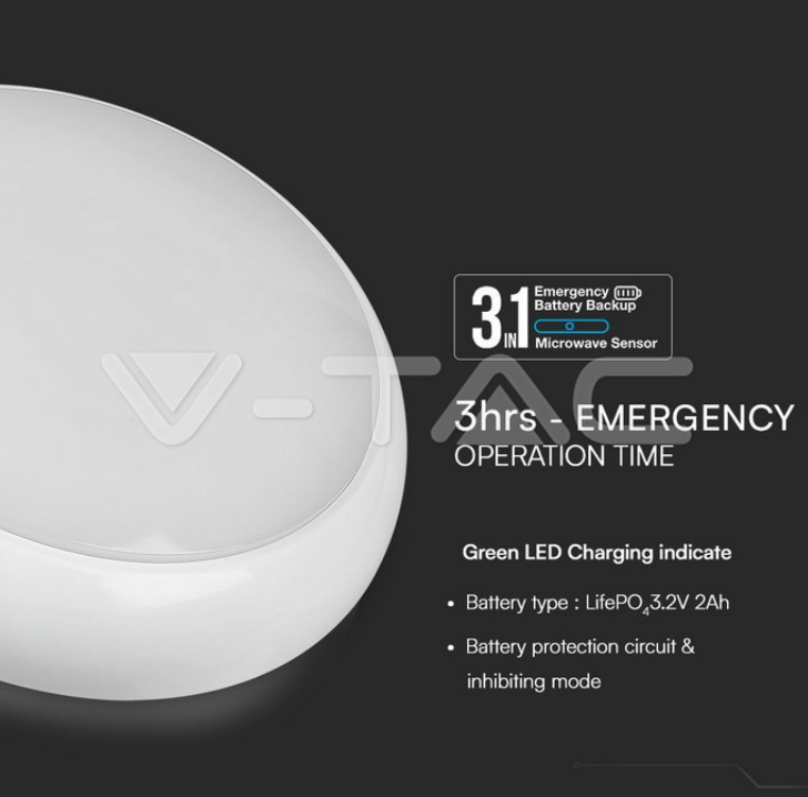 Plafoniera led d'emergenza con sensore V-tac 8-16-20W 3000-4000-6500K bianco VT-8633 - 812-24 05