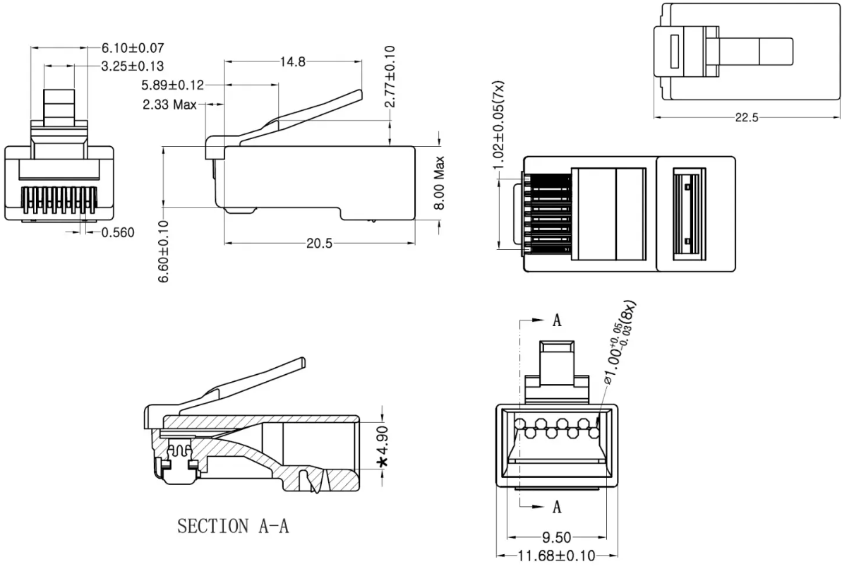 Spina plug Fracarro cat 6 RJ45 8 poli 1.5A - 287711 02