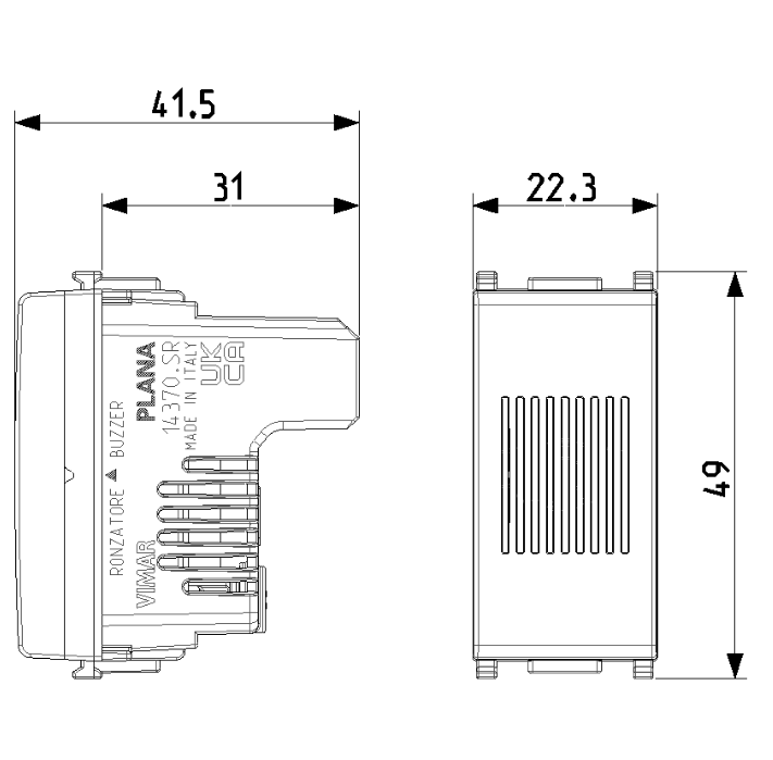 Suoneria/ronzatore ad incasso Vimar Plana 12V 22.3x49x41.5mm bianco - 14370.SR 02