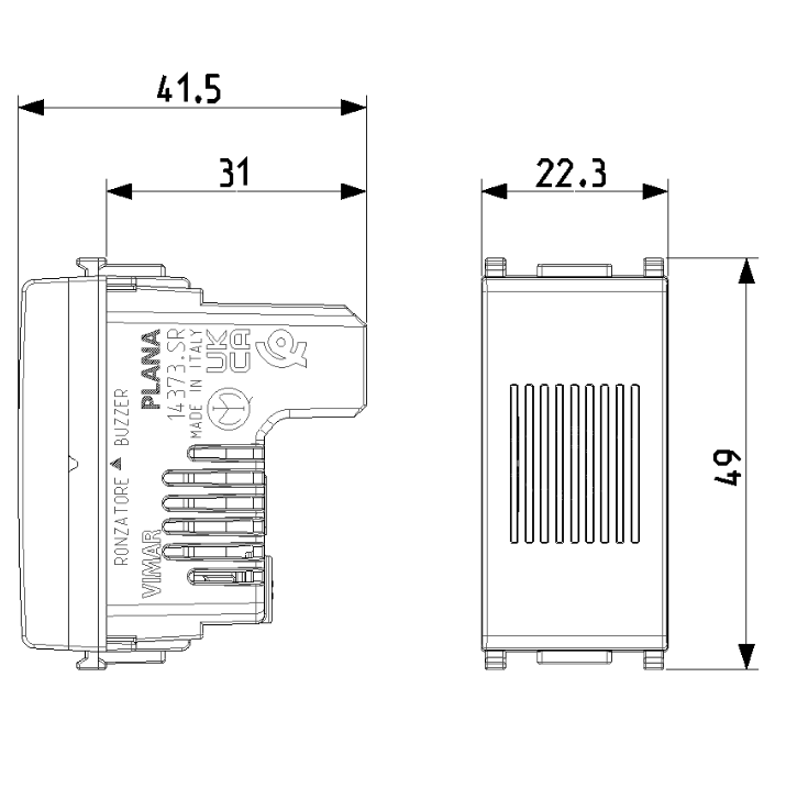 Suoneria/ronzatore ad incasso Vimar Plana 230V 22.3x49x41.5mm bianco - 14373.SR 02