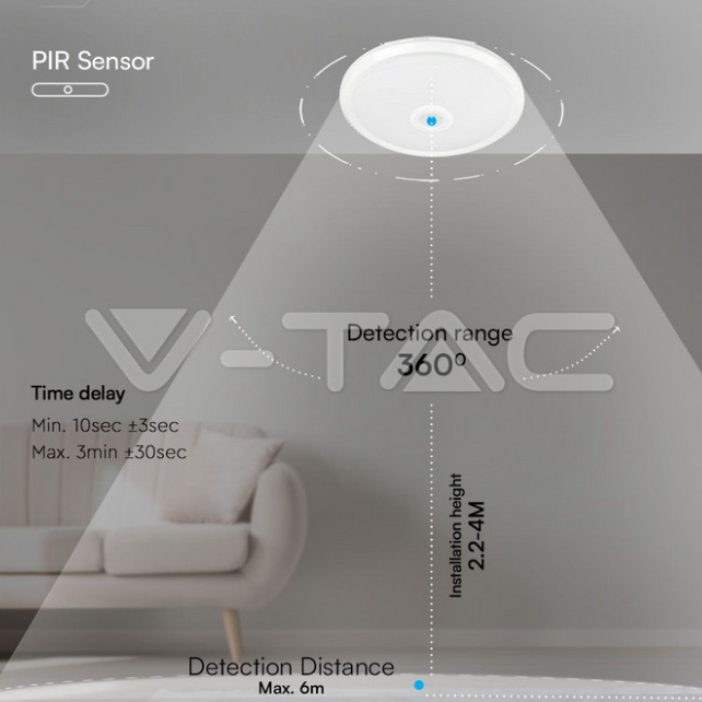 Plafoniera led V-tac chip Samsung sensore PIR 12W 3000-4000-6000K bianco VT-13CCT  -   23418 03