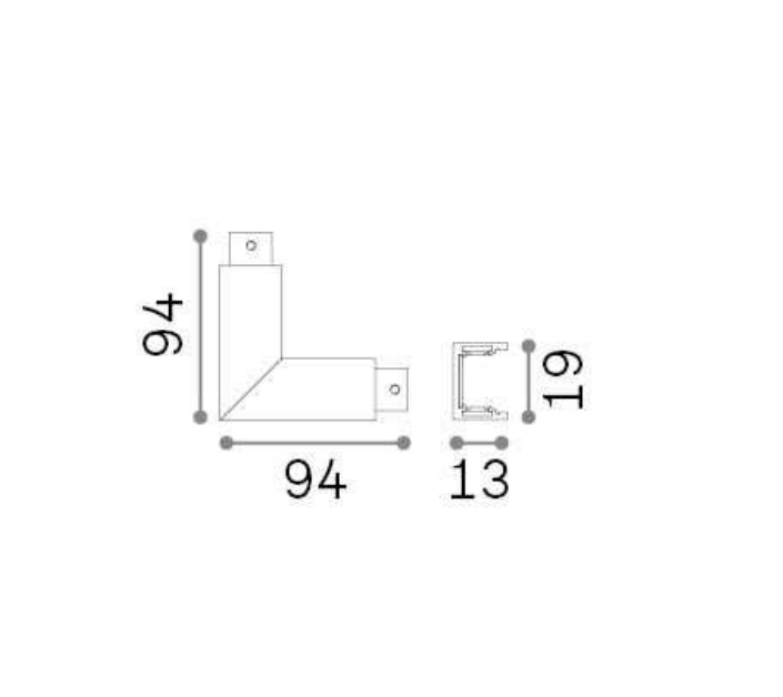 Connettore a L per binario Ideal Lux Stick Surface 94x94x13x19mm nero - 330358 02