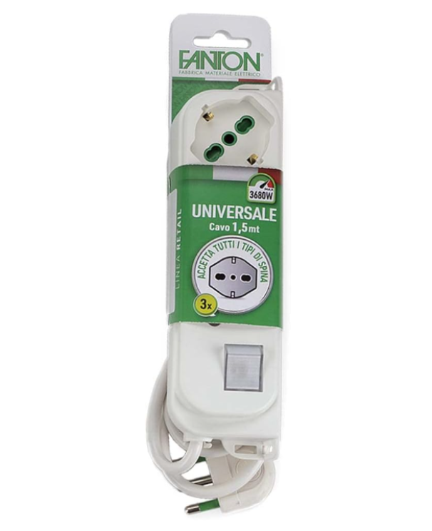 Multipresa 3 posti Fanton Omega 2P+T 16A cavo da 1.5m bianco - 47460 02