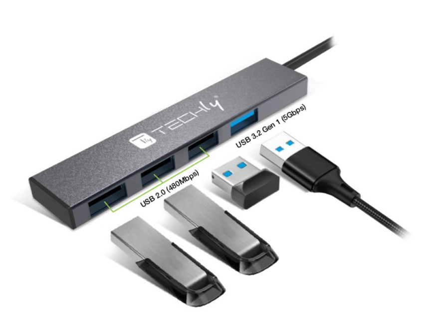 Hub USB-A IC Intracom 3 porte USB-A 2.0 + 1 porta USB-A 3.2 grigio - 365955 03