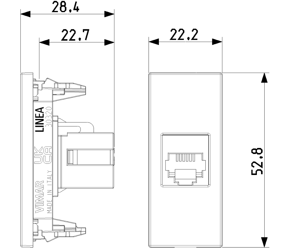 Presa RJ11 Vimar Linea 1 modulo 6 posizioni 4 contatti nero - 30320.G 02