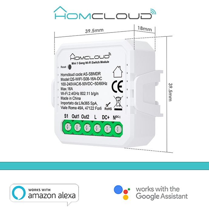 Modulo interruttore pulsante Mini AC/DC Wifi -  AS-SBMDR 01