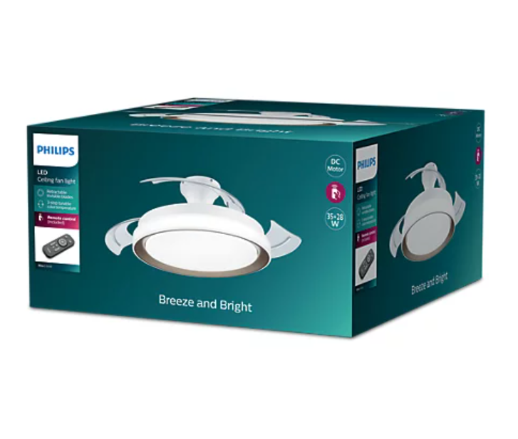 Ventilatore e lampada da soffitto led Philips Bliss 28+35W 2700/5500/4000K oro - 27912400 02