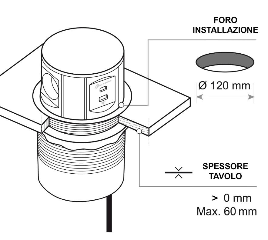 Multipresa a scomparsa 5 posti Electraline 3 prese Schuko + 2 prese USB - 62571 05