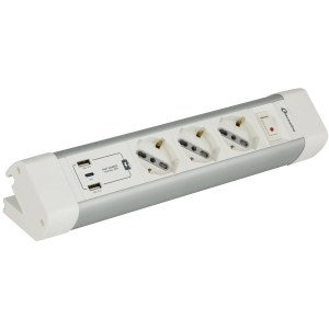 Multipresa 6 posti  3 bipasso schuko + 2 usb-a + 1 usb-c bianco - 61920