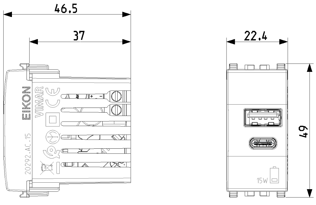 Presa USB-A+C Vimar Eikon 1 modulo 15W grigio - 20292.AC.15 02