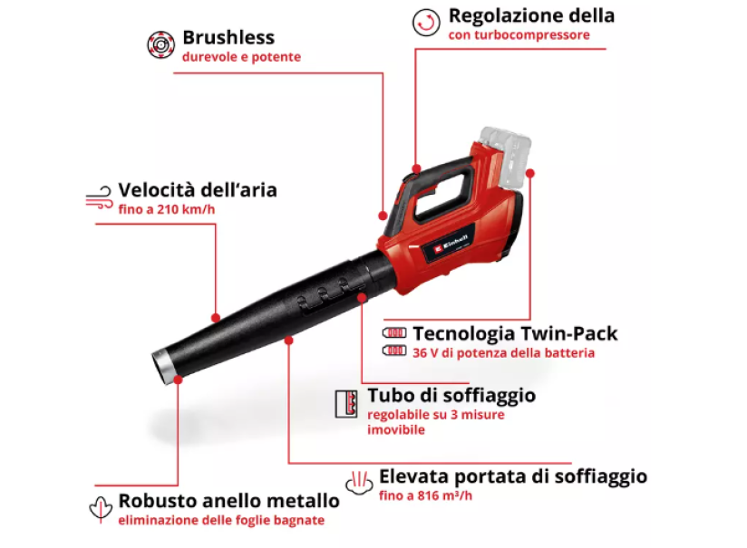 Soffiatore a batteria Einhell GP-LB 36/210 Li E-Solo max 210Km/h 36V - 3433620 03