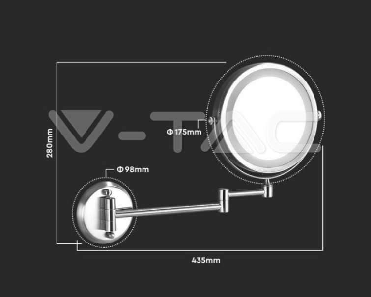 Specchio led da parete V-tac 3W 6400K grigio VT-7571 - 6628 05