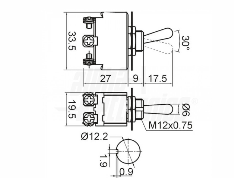 Interruttore deviatore medio Alpha Elettronica 2P 10-15A ON/ON - 310-072 02