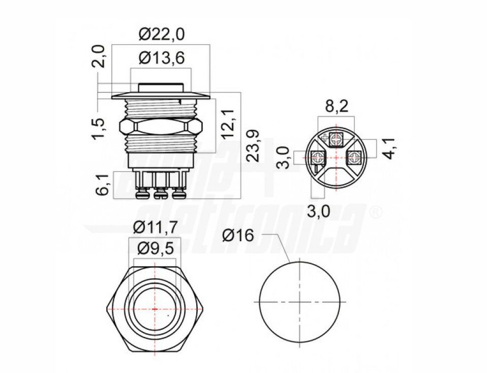 Pulsante antivandalo momentaneo Alpha Elettronica 1P IP65 blu - 330-058-5 04