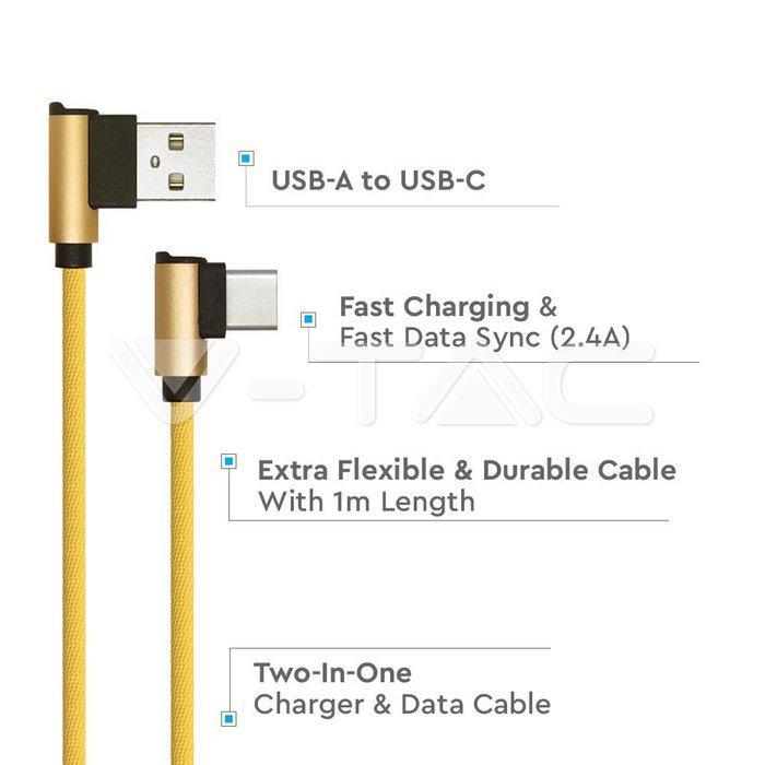 Cavo a L V-tac USB-C 2.4A da 1m oro VT-5362 - 8640 02