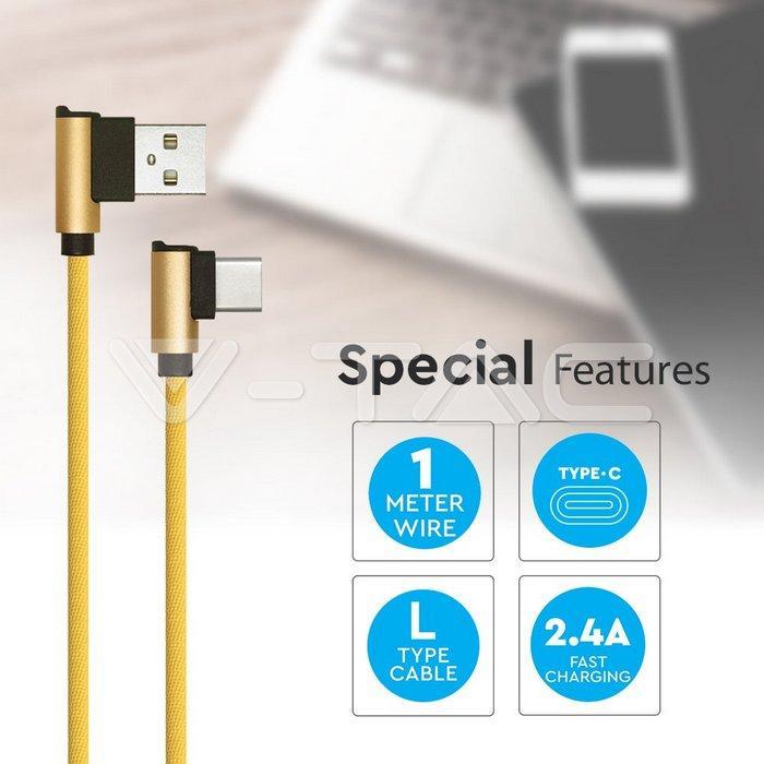 Cavo a L V-tac USB-C 2.4A da 1m oro VT-5362 - 8640 03