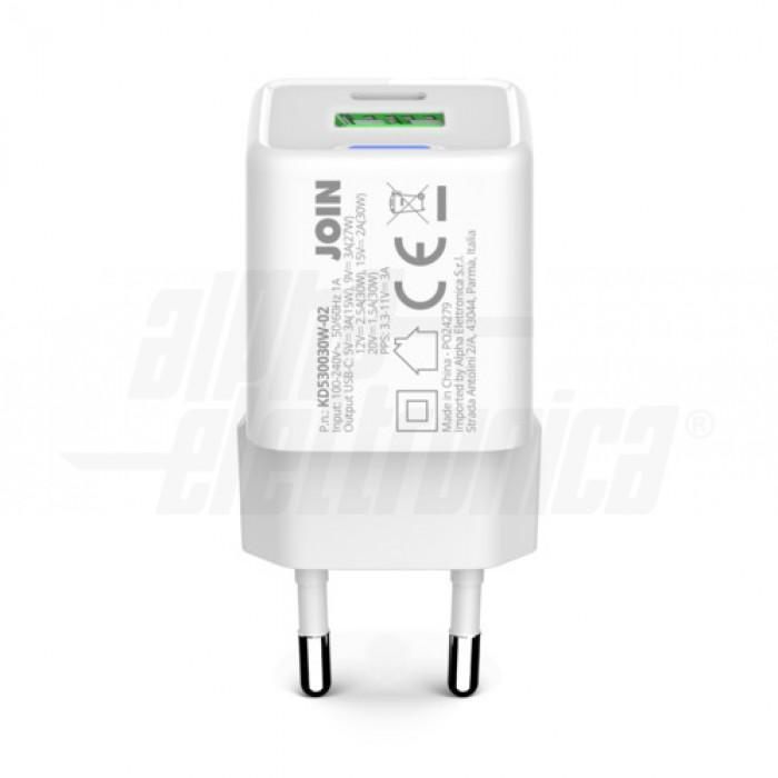 Caricatore Alpha Elettronica USB-A/C 30W 3000mA bianco - KD530030W-02 02