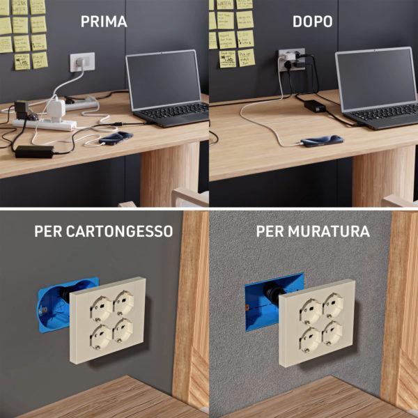 Presa da muro Electraline 4 schuko sabbia - 22125 03