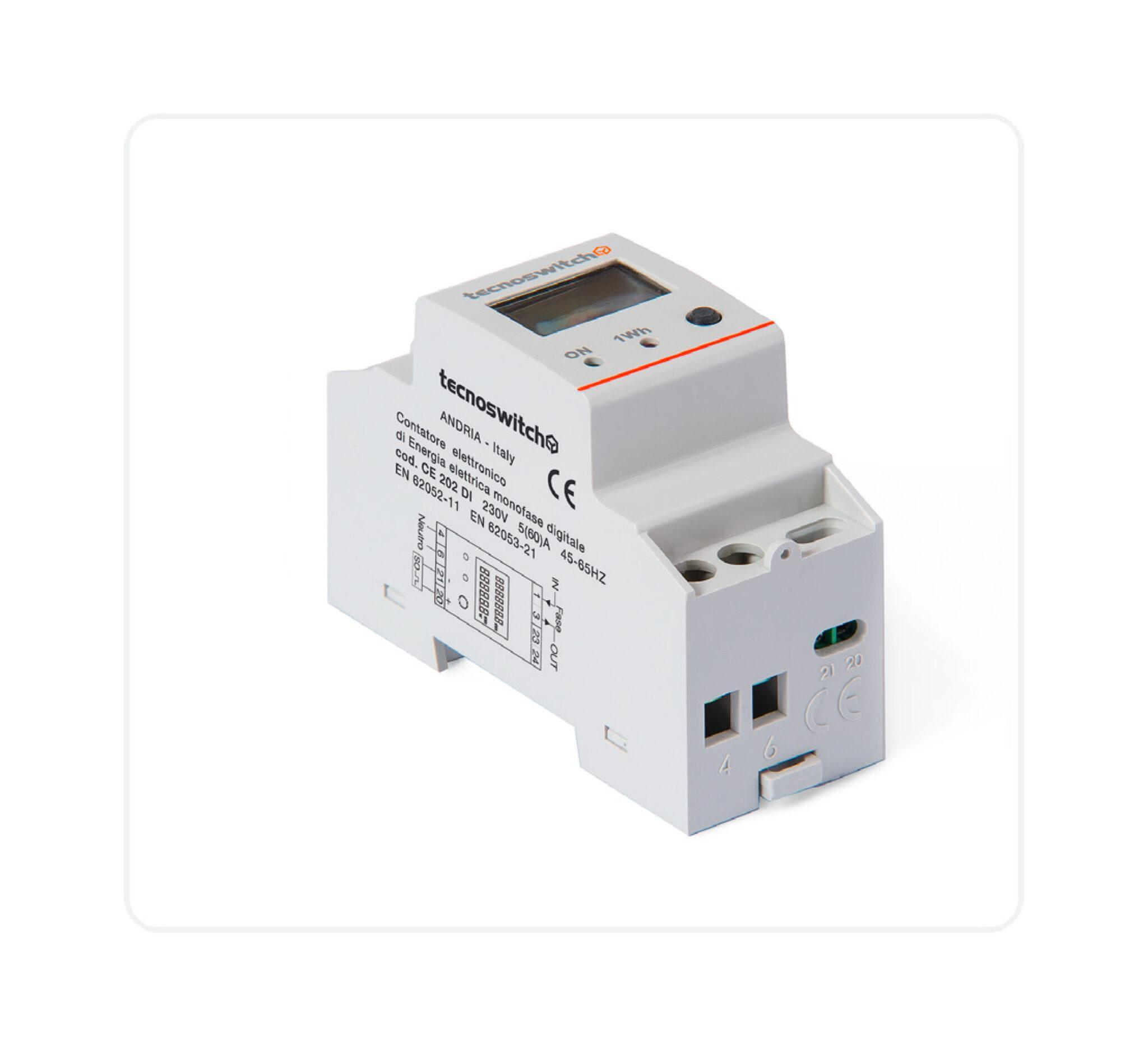 Contatore di energia monofase Tecnoswitch max 60A 2 moduli DIN - CE202DI 01