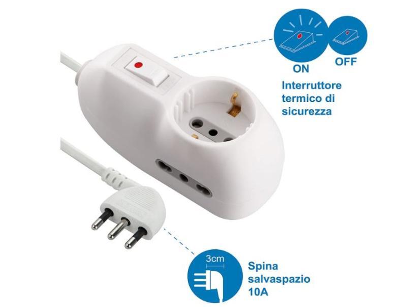 Multipresa con interruttore Electraline 1 schuko e 2 bipasso bianco - 62033 02