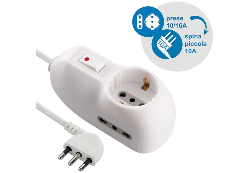 Multipresa con interruttore Electraline 1 schuko e 2 bipasso bianco - 62033 03