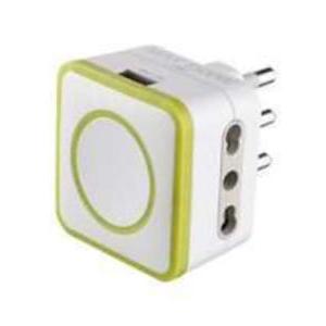 Adattatore triplo  gummy con usb 1.2a verde- 72086