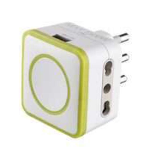 Adattatore triplo Electraline Gummy con Usb 1.2A verde- 72086 01