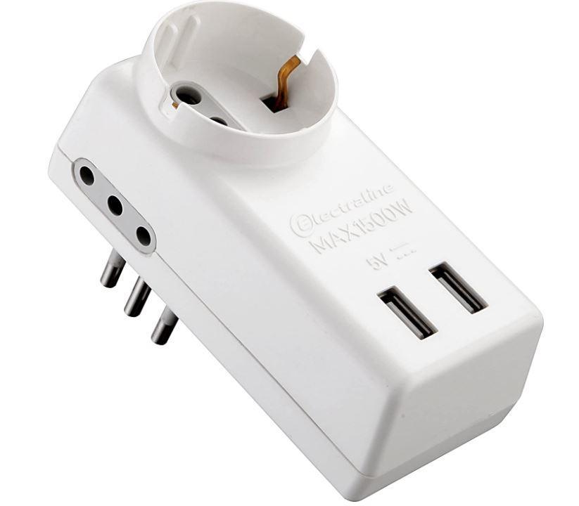 Adattatore multipresa Electraline 2 usb bianco - 71039 01