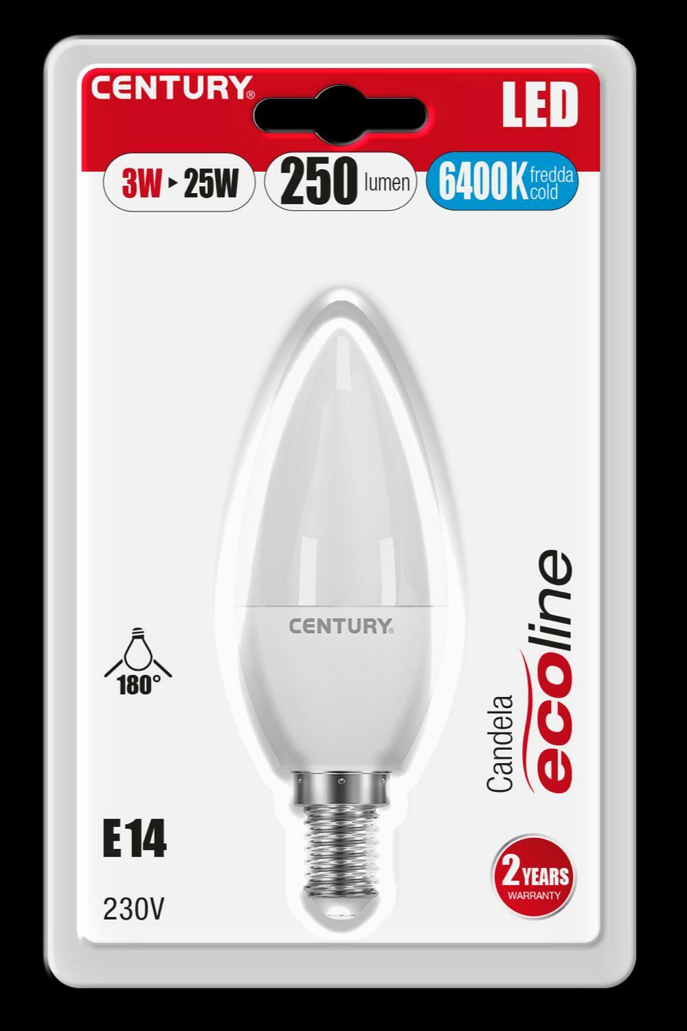 century century lampadina led ecoline candela 3w attacco piccolo e14 luce freddissima 6400k elm1-031464bl - foto 1