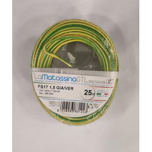 Cavo unifilare fs17  1,5mm 25 metri giallo verde -mfs171,5gv25