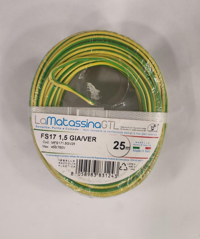 Cavo unifilare FS17 Go-At Topline 1,5mm 25 metri giallo verde -MFS171,5GV25 01