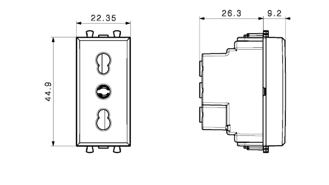 Presa bipasso AVE Life S44 1 modulo 2P+T 10/16A 250V nero - 442006/15TS 02