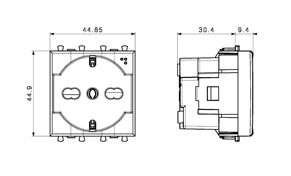 Presa schuko bipasso AVE Life S44 2P+T 10/16A 2 moduli nero - 442090/15TS 02