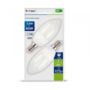 2 lampadine candela filamento led 5,5w attacco piccolo e14 luce freddissima 6400k vt-2106 7293