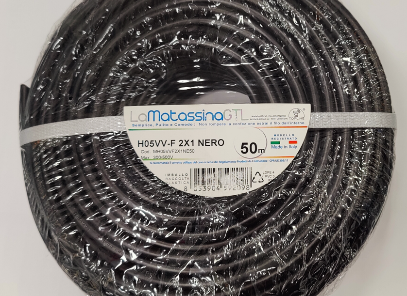 Cavo multipolare Go-At Topline 2x1mm2 da 50m nero - H05VV-F/2X1NE/B50 01