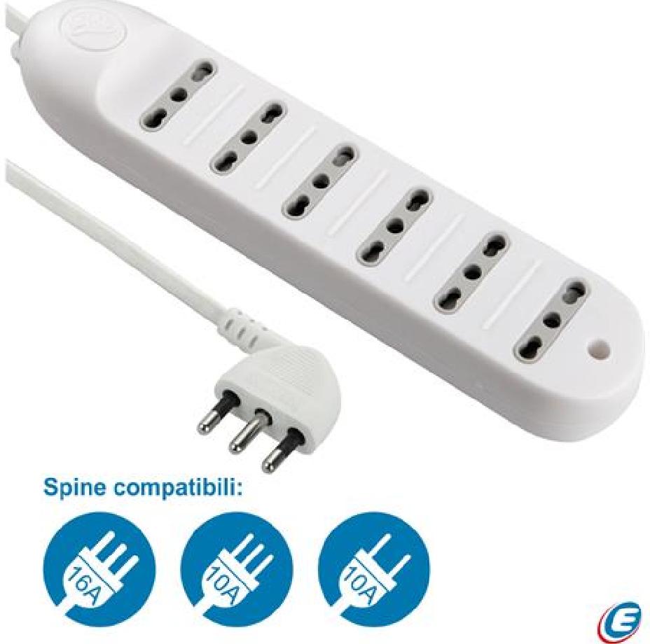 Multipresa Electraline 6 prese bivalenti colore bianco - 62005 01