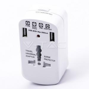 Adattatore universale da viaggio 2500w con 2 prese usb e protezione da sovraccarico 8704