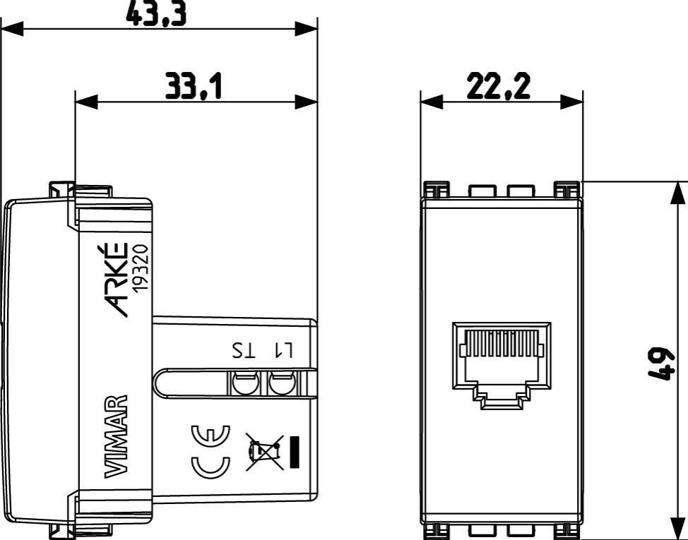 Presa RJ11 Vimar 6 posizioni 4 contatti alluminio - 19320.M 04