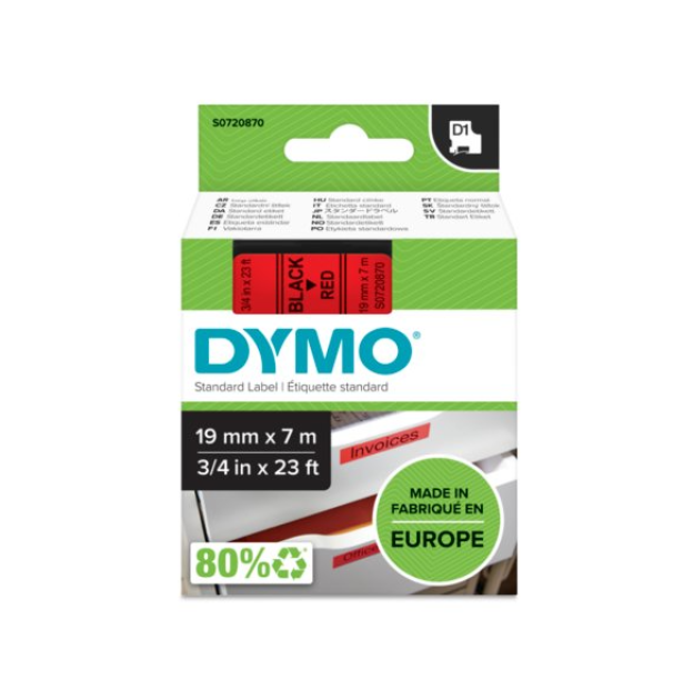 Nastro per etichettatrice Dymo D1 19mm da 7m nero rosso - S0720870 02