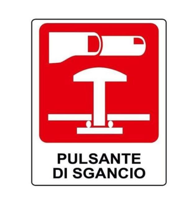 Cartello alluminio Cartelli Segnalatori testo pulsante di sgancio- E20183K 01