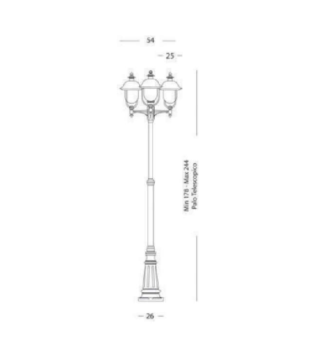 Palo telescopico a 3 luci Sovil Rustica 3xE27 max 100W grigio rame - 199/14 02