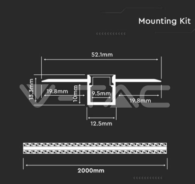 v-tac v-tac 2 metri profilo in alluminio per strisce led da interno vt-8102  3360 - foto 2