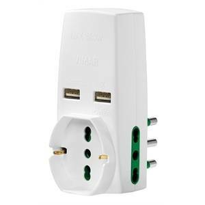 Adattatore multipresa  1 spina 16a  + 2 prese bipasso 16a  + 1 presa universale + 2prese usb colore bianco 0p00333.b