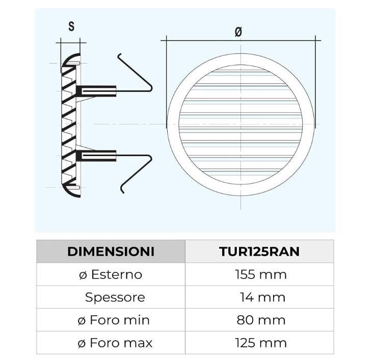 Griglia universale La Ventilazione rame - TUR125RANQ 05